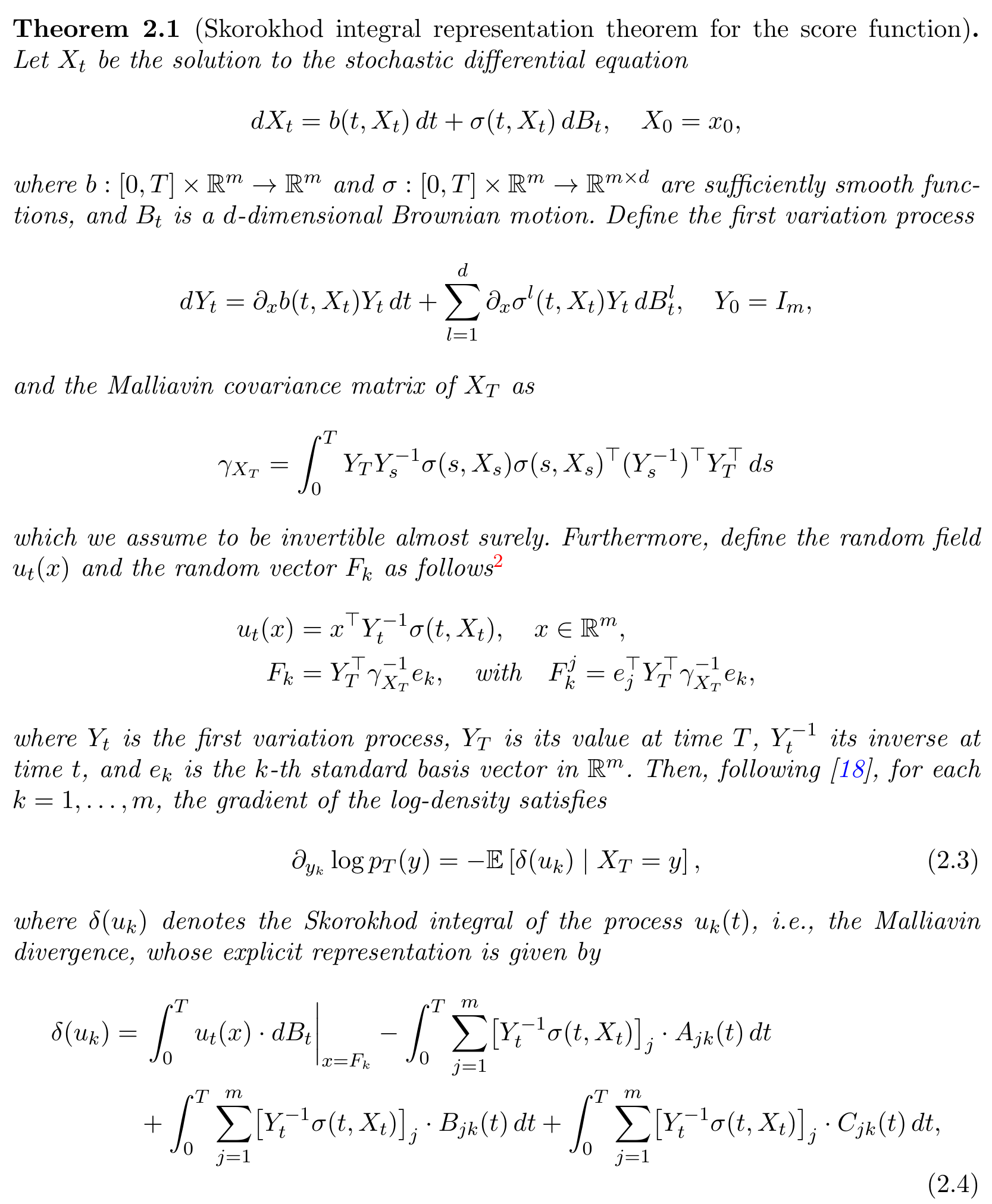 Extract from the paper: Theorem 2.1: Score-function representation (equation excerpt; this paper contains no figures)